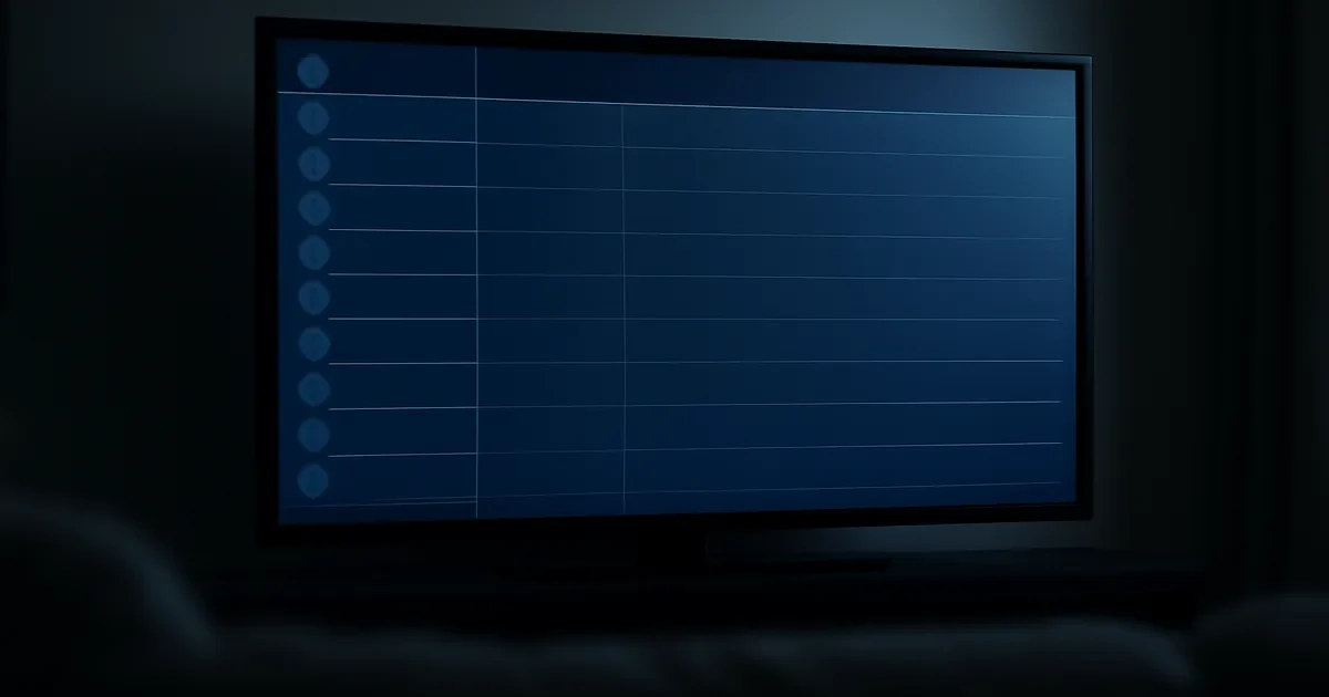 TV mostra uma grade azul com linhas e colunas vazias.