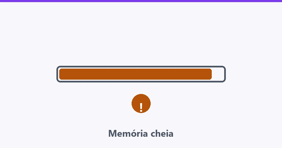 Barra de armazenamento quase cheia com ícone de alerta