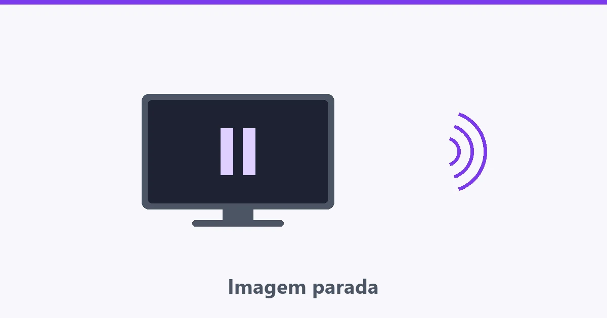 Tela com ícone de pausa no centro e ondas de som ao lado