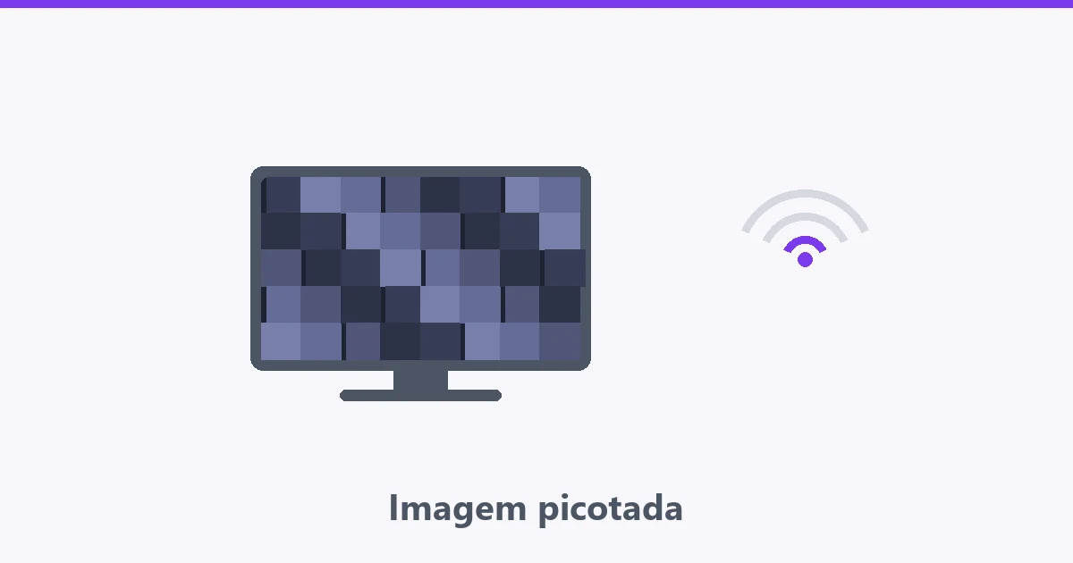Tela dividida em quadrados desalinhados ao lado de ícone de sinal fraco