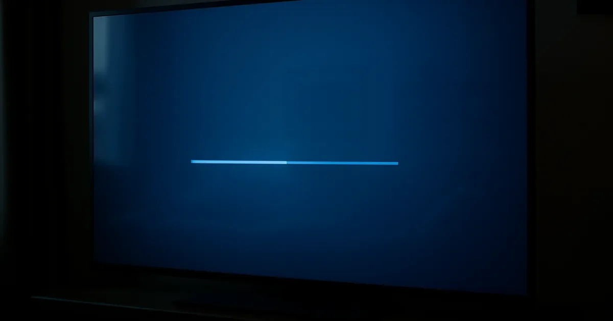 Tela azul de televisão com barra horizontal parcialmente preenchida.