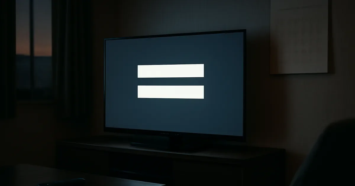 TV escura mostra duas faixas claras abstratas no centro da tela.
