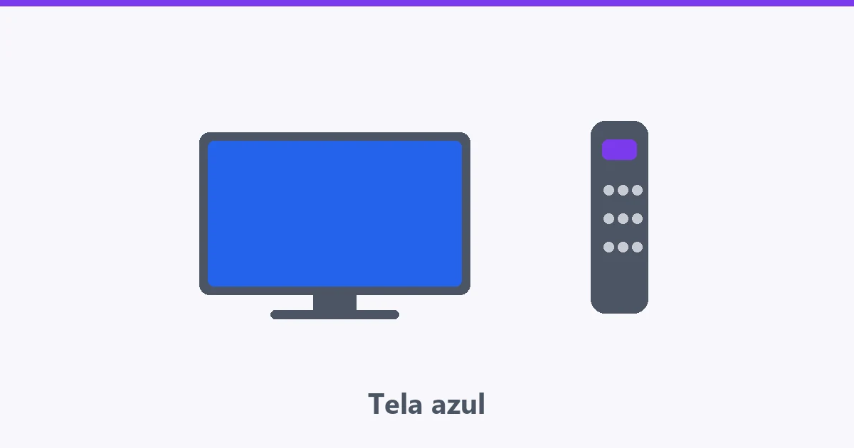 Televisão com tela azul lisa e controle com botão em destaque