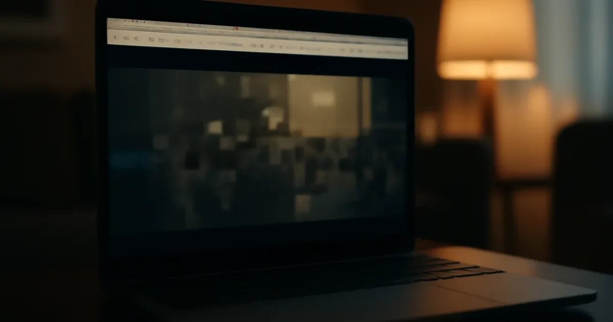 Notebook sobre uma mesa com uma página de vídeo desfocada na tela.