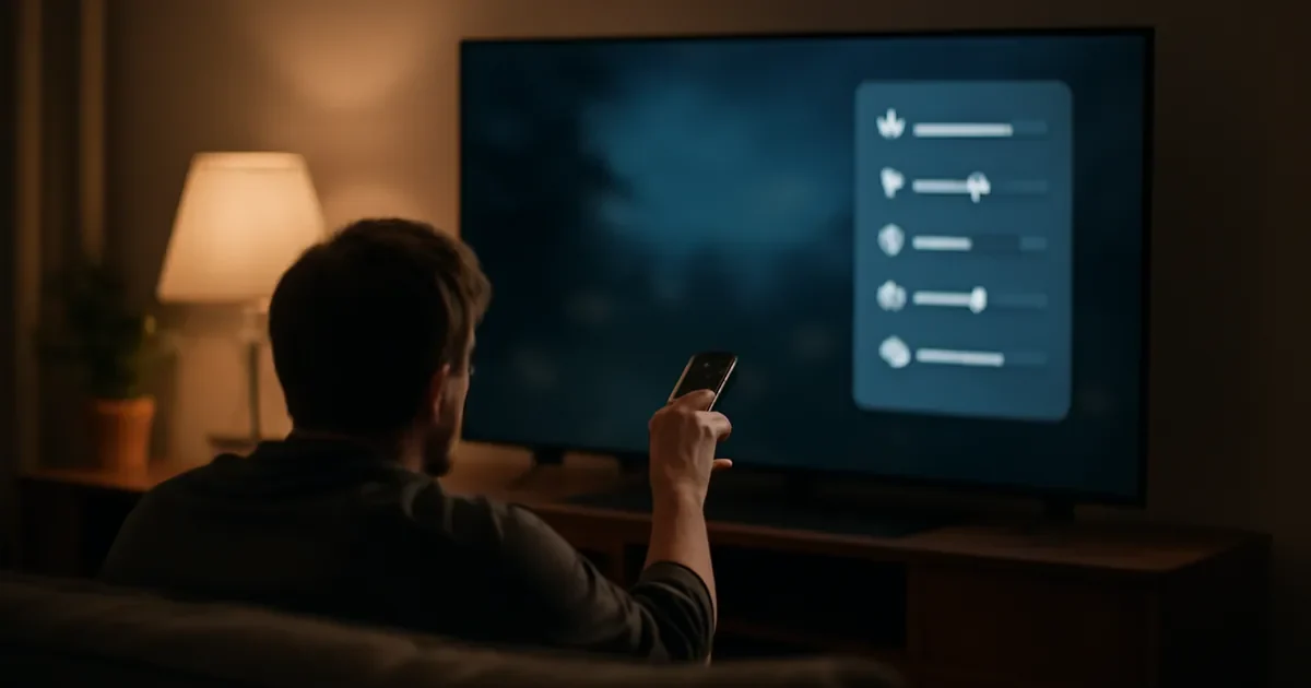 Pessoa aponta um controle para uma TV com painel genérico de controles deslizantes.