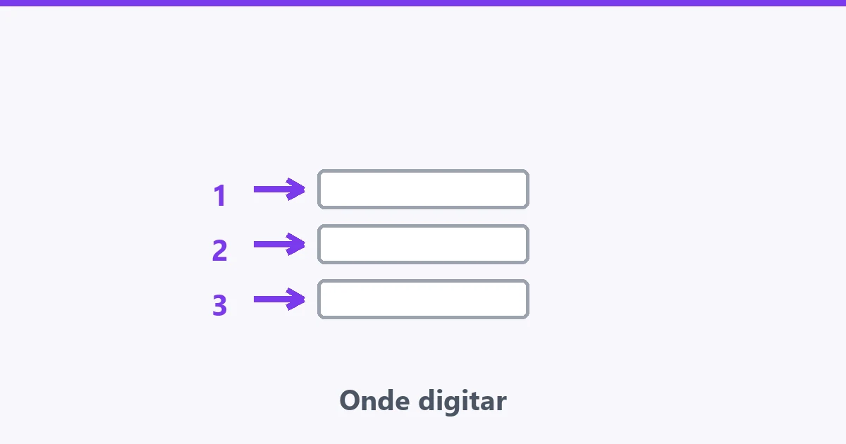 Tela de entrada com três setas numeradas apontando para os campos