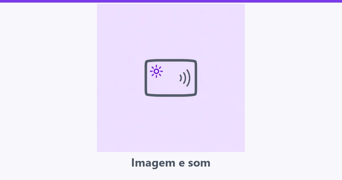 Televisao com icone de brilho de um lado e ondas de som do outro